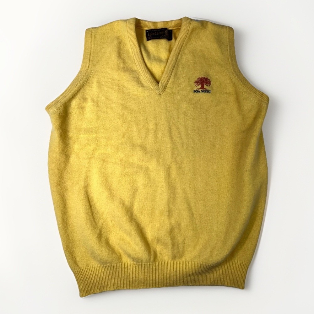 Vtg‎ Lyle & Scott Mens Super Lambswool Sweater Vest Yellow Made in Scotland XXL